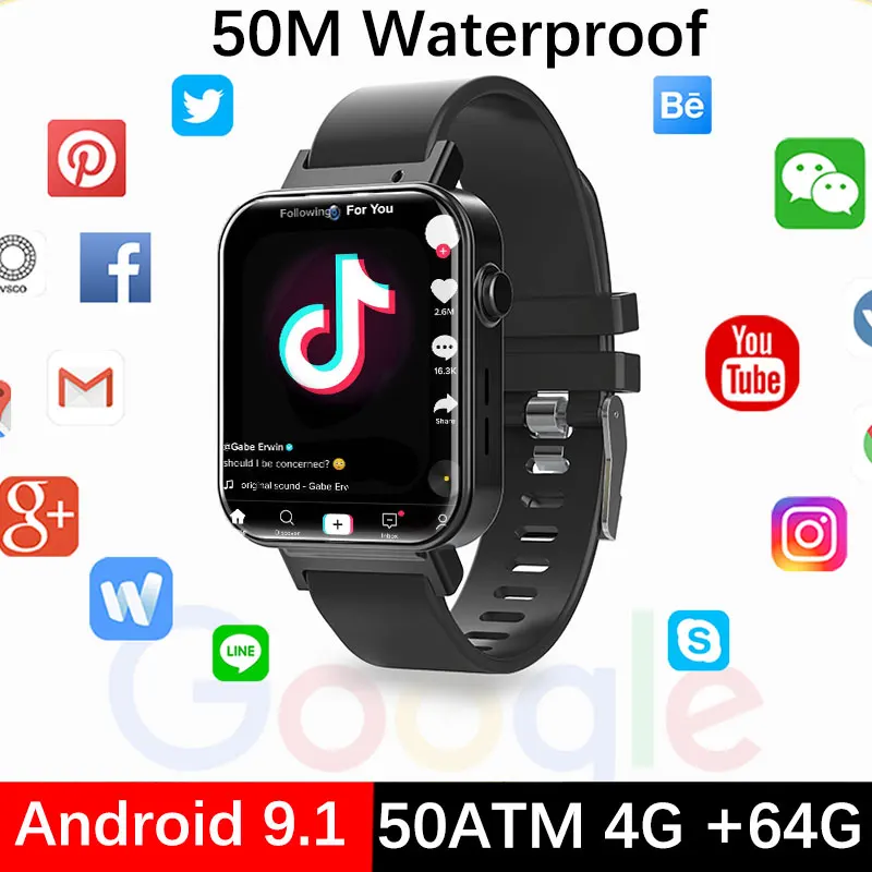 Cheap Reloj inteligente 4G para hombre y mujer, dispositivo resistente al agua hasta 5atm, Wifi, Android 9,1, OS, SIM, cámara de vídeo, llamadas, descarga por aplicación, sistema Dual de 128G, nuevo