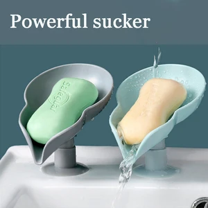 suction cup soap dish box leaf shaped soap holder drain rack toilet soap box perforated free standing travel bathroom accessorie free global shipping