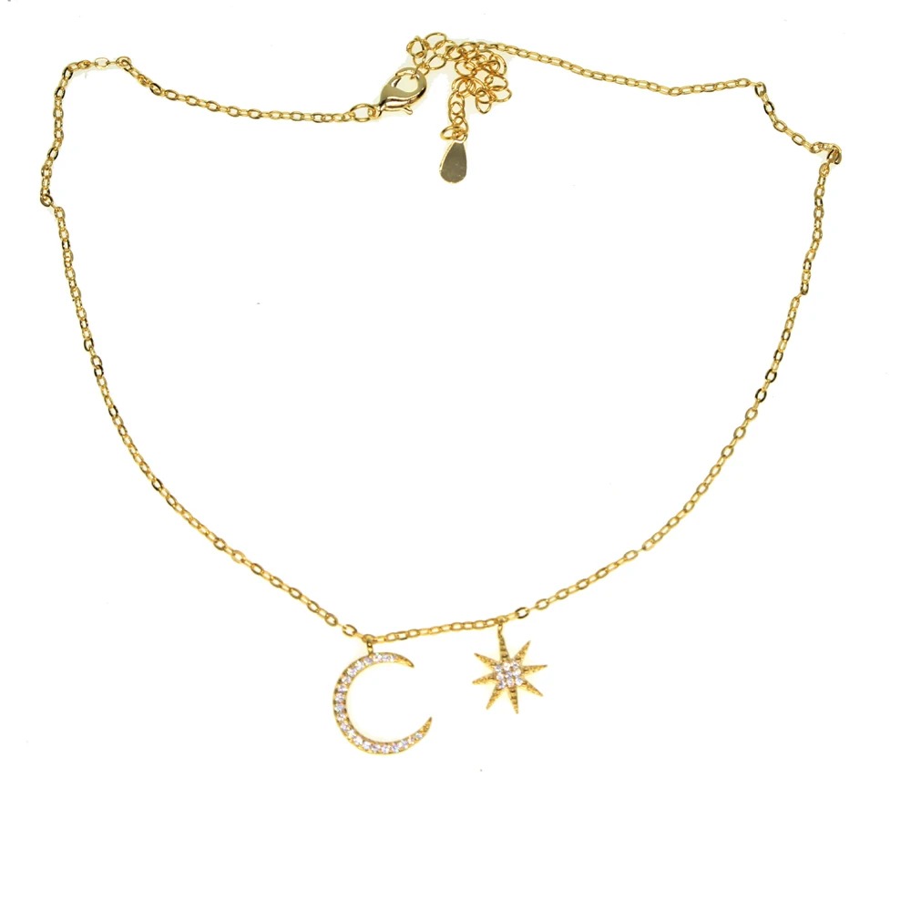 

New fashion jewelry charm moon sun choker necklace paved aaa cz stone necklace adjustable pendant necklace gift for women girl