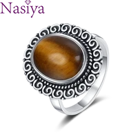nasiya large 10x14mm natural tiger eye rings womens jewelry vintage wedding anniversary party gifts luxury ring