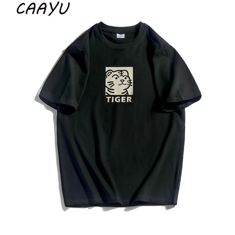 

CAAYU Men’s Oversized T-Shirt Men 2022 Summer Solid Color Hip Hop Japanese Streetwear Fashion Harajuku Tiger T-Shirts for Mens