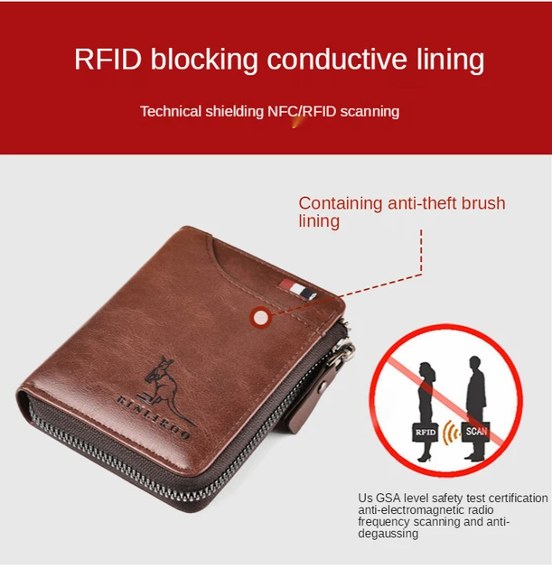 New RFID Blocking Zipper Wallet for Men High Quality PU Leather Card Holder Bag Business Travel Wallets 5