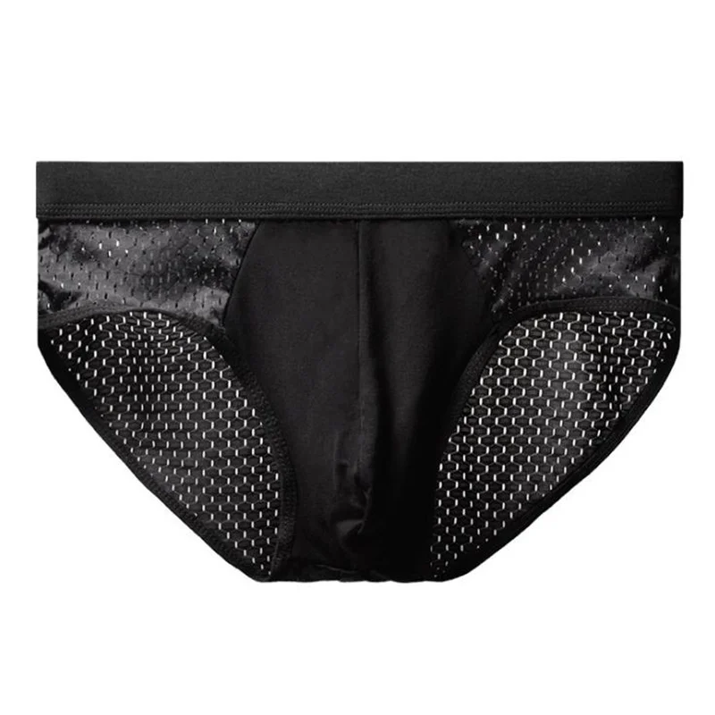 Ice Silk Ultra Thin Low Waist Mesh Wicking Male Underwear Comfortable Breathable Seamless Elasticity Thin Simple Men Briefs Cold