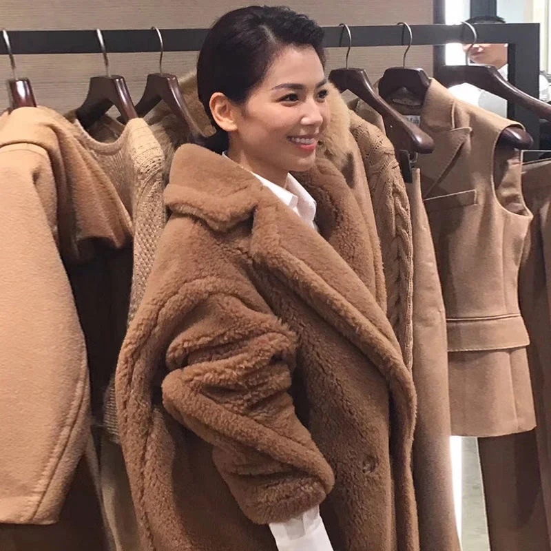 ICCLEK Liu Tao's same teddy bear coat women's new mid length sheep sheared lamb fur coat in autumn and winter 2019