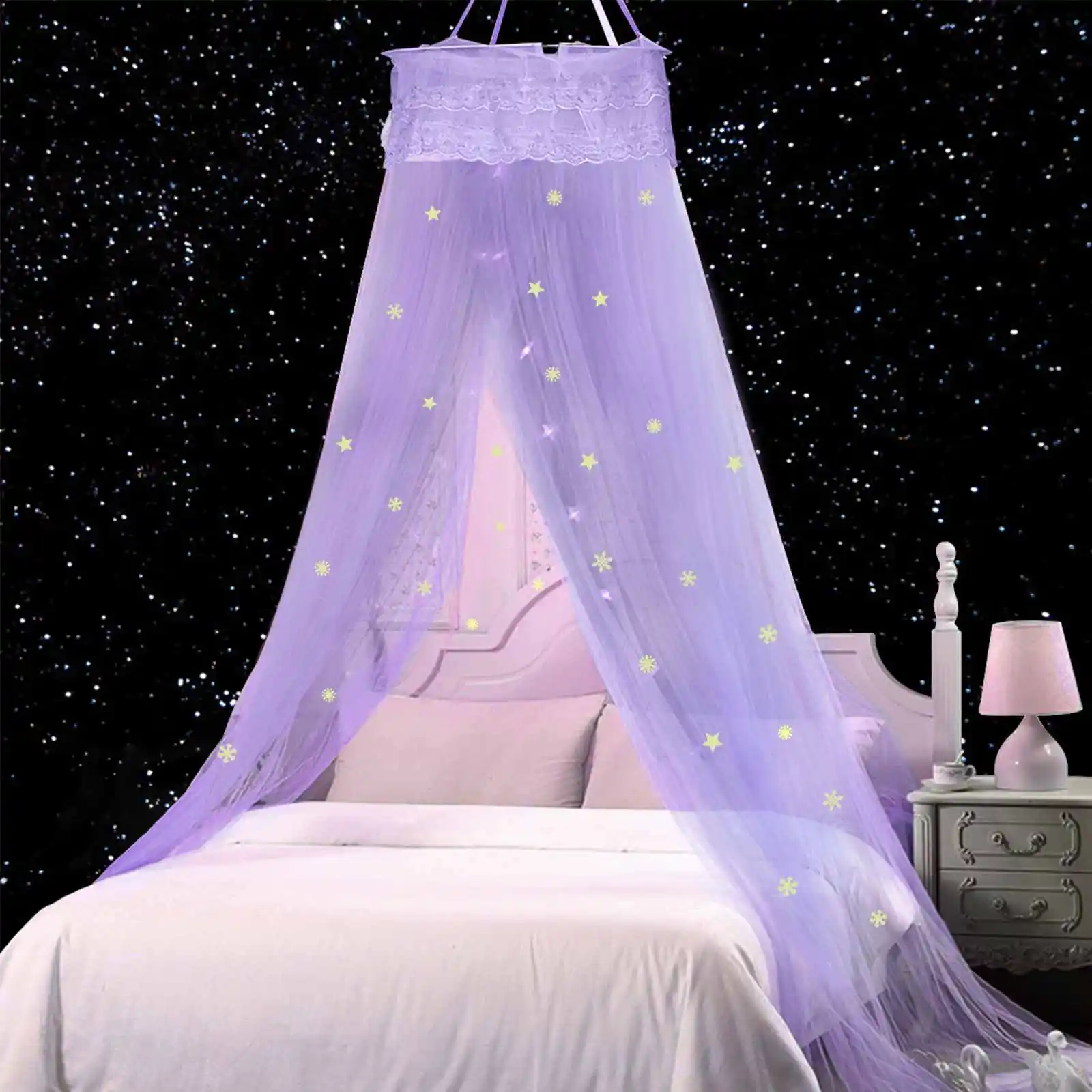 

Elegant Lace Bed Canopy Mosquito Net Hung Dome Mesh Canopy Princess Round Dome Bedding Net Bed Mosquito for Bedroom Camping