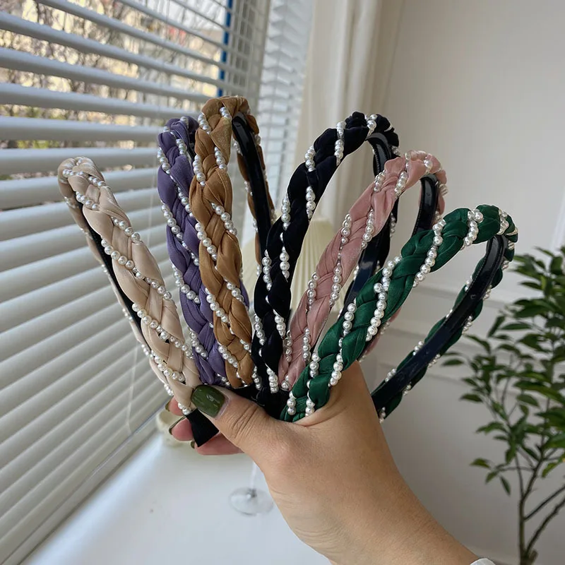 

Korean Fashion Thin Hairbands Braid Pearl Hair Bands Hoop Women Headdress Face Wash Head Band Girls Hair Accessories Headwear