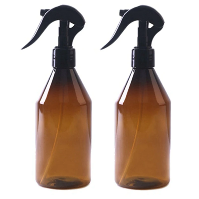 

2 Pcs 300 Ml Empty Amber Plastic Spray Bottles With Labels - Refillable Container For Essential Oils