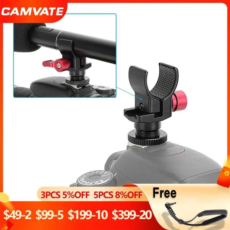

CAMVATE Super Crab Clamp with Cold Shoe Mount Adapter 1/4"-20 thread Holes & Red Rotating Knob For DSLR Camera Mic Rod Ball Head