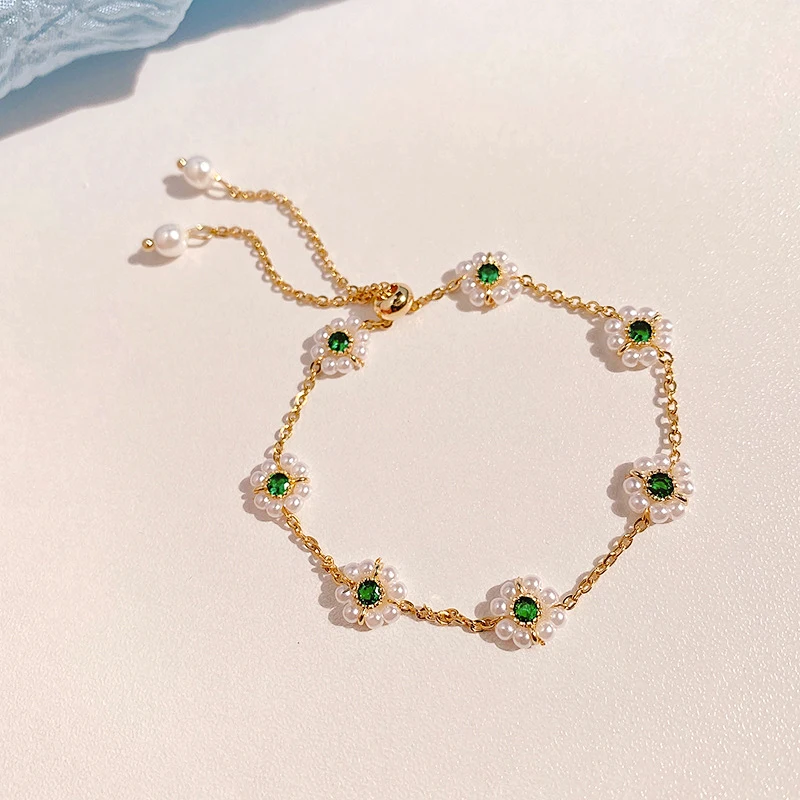 

European and American New Fashion Trend Bracelet Gold-plated Jade Pearl Flower Ladies Temperament Jewelry Birthday Party Gift