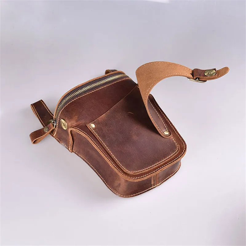 Vintage crazy horse cowhide men's waist pack casual high-quality natural genuine leather motorcycle belt bag runner phone bag