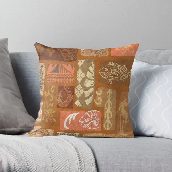 

Vintage Hawaiian Tribal Tapa Print Printing Throw Pillow Cover Decorative Office Car Soft Case Waist Square Pillows not include