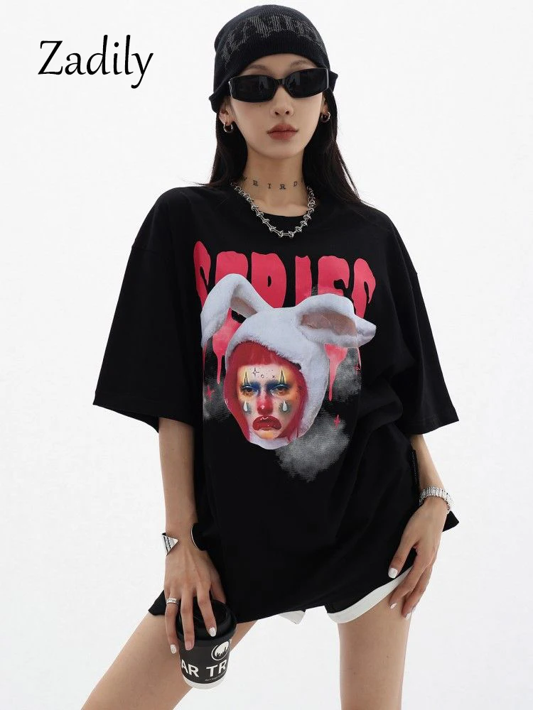 

2023 Summer Streetwear Short Sleeve Women Cotton T Shirt Y2K spoof Joker Print Oversize Woman Tops Tee Female Loose Clothing