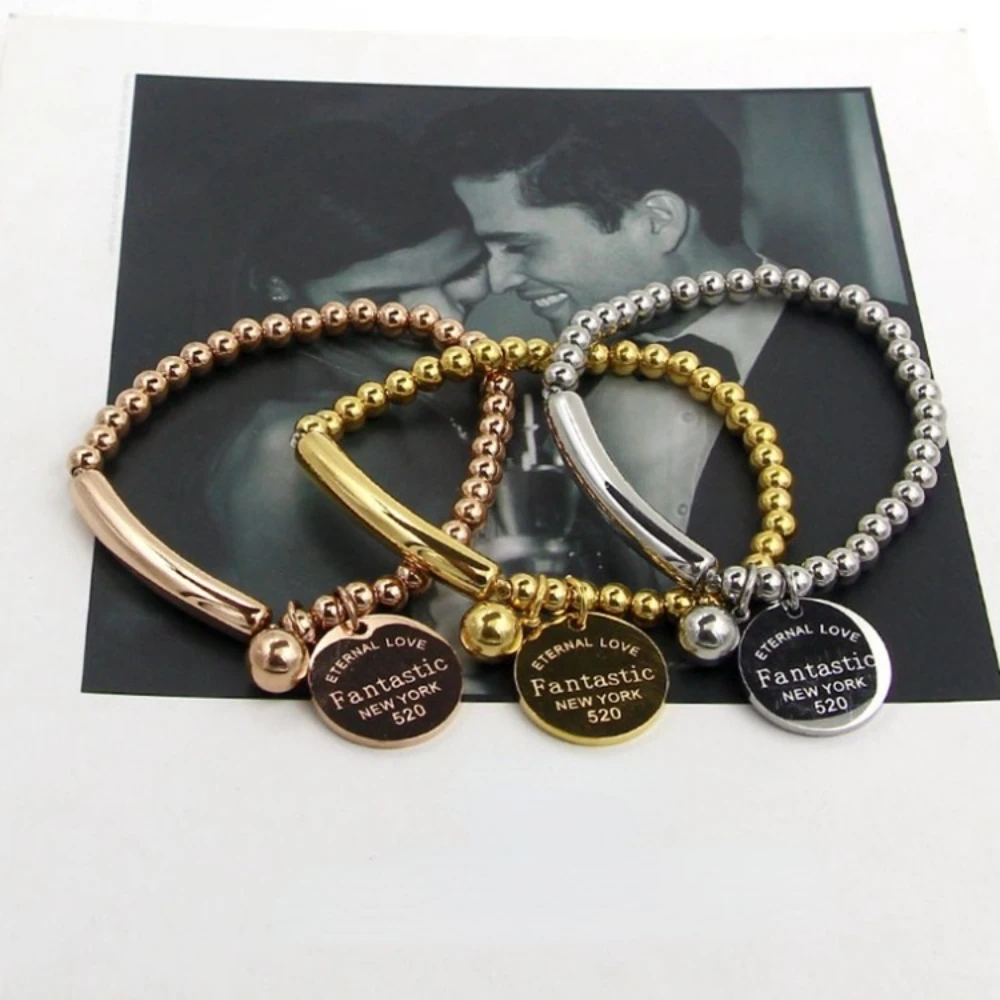 

New Simple Round Bead Titanium Steel Bracelet Female Fashion Versatile letters Temperament Girlfriends Jewellery