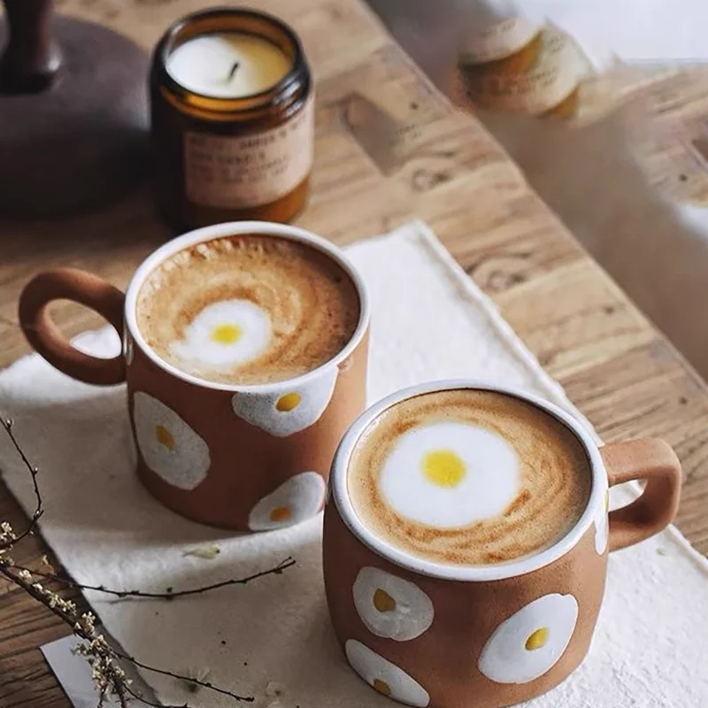 

250ml Cute Ceramic Mug Japanese Hand Painted Egg Creative Milky Oat Tea Cup Kitchen Home Breakfast Office Water Cup Couple Gifts
