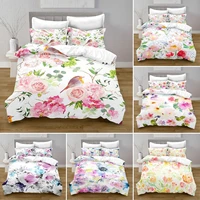 floral duvet cover kingqueen size watercolor floral bedding set colorful flowers green leaf bird print duvet cover for women