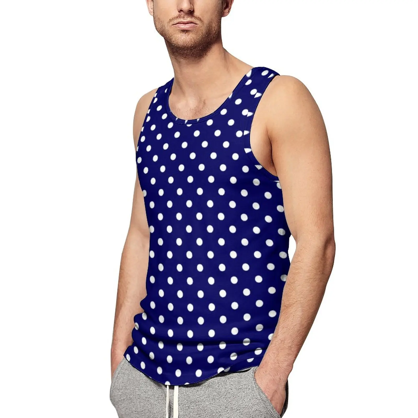 

Blue Polka Dots Tank Top Man Vintage Polka Dot Training Oversize Tops Summer Cool Graphic Sleeveless Shirts