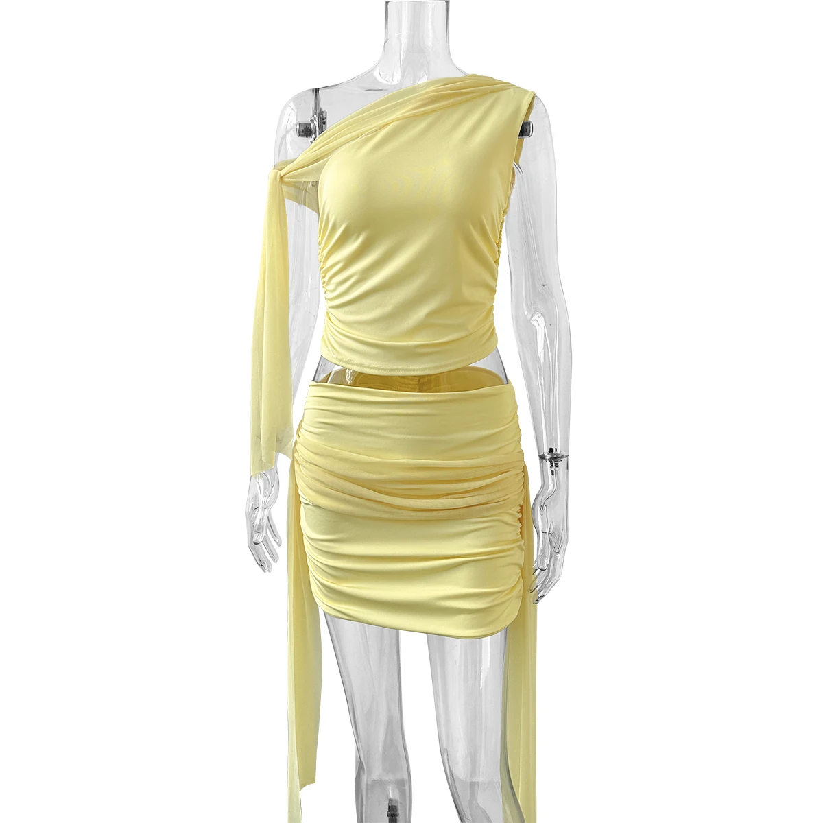 Элегантный Женский Летний Пляжный Ансамбль Plissé Top И Короткая Юбка С Однотонным