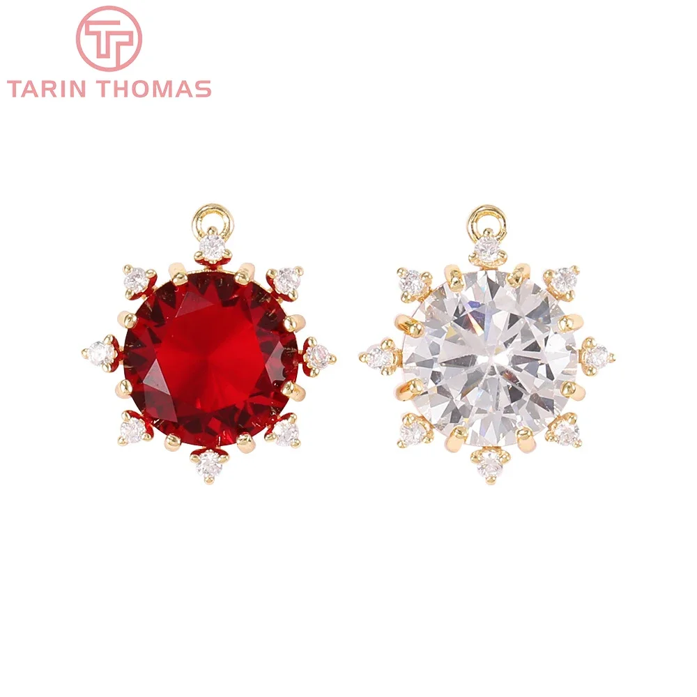 Латунные подвески с круглым цветком из циркония 2 шт. 15 х15 мм 24 Кар цвет золото