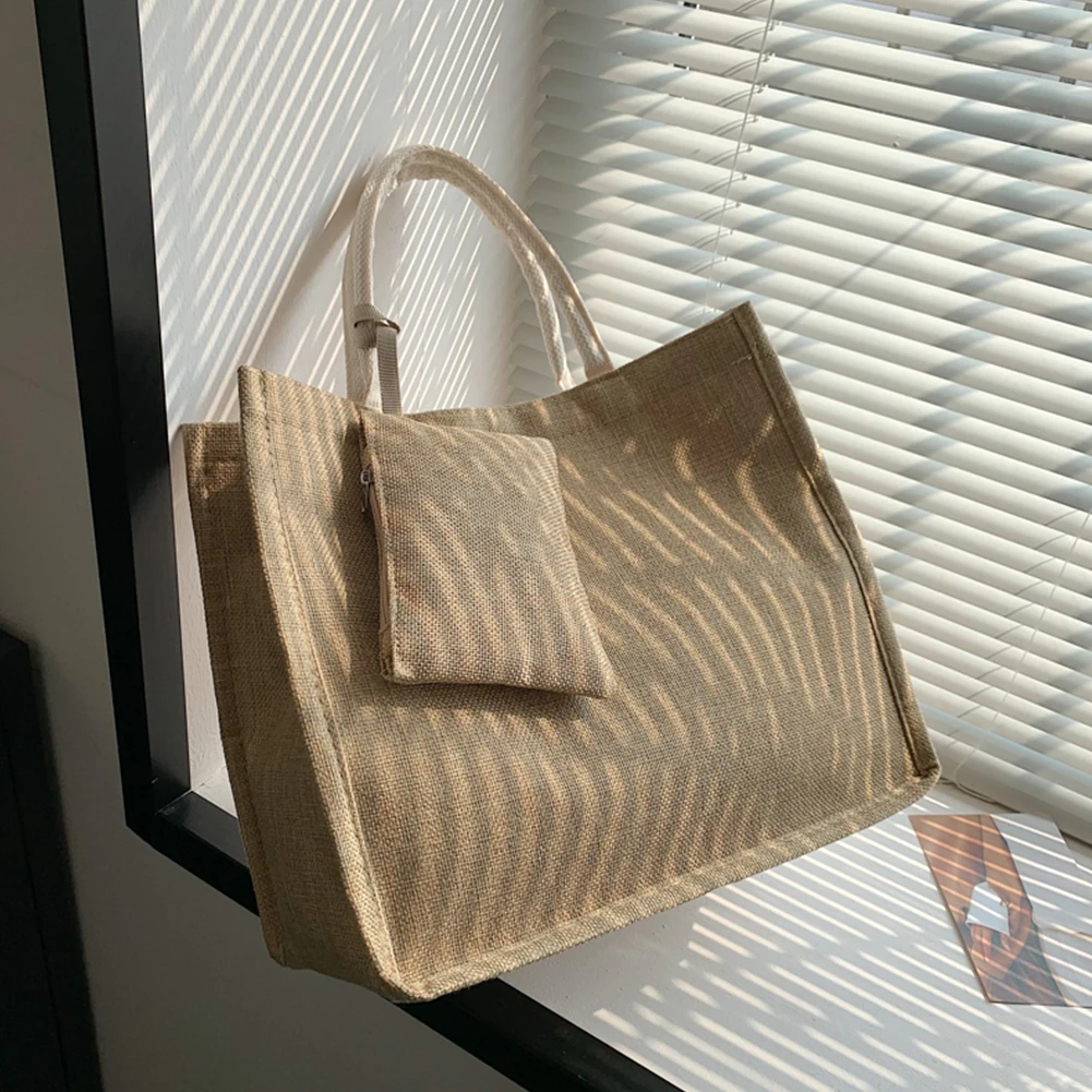 

Cotton Linen Totes Bag Large Capacity Handheld Shopping Gift Storage Handbags Outdoor Shopping Traveling Bag