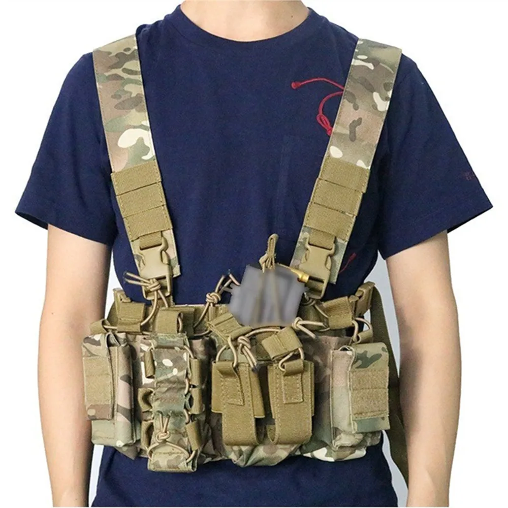 Military Tactical Vest Chest Hang Radio Bag Harness Front Holster Molle Rig Belly Pockets Airsoft Hunting Waist Pouch Adjustable