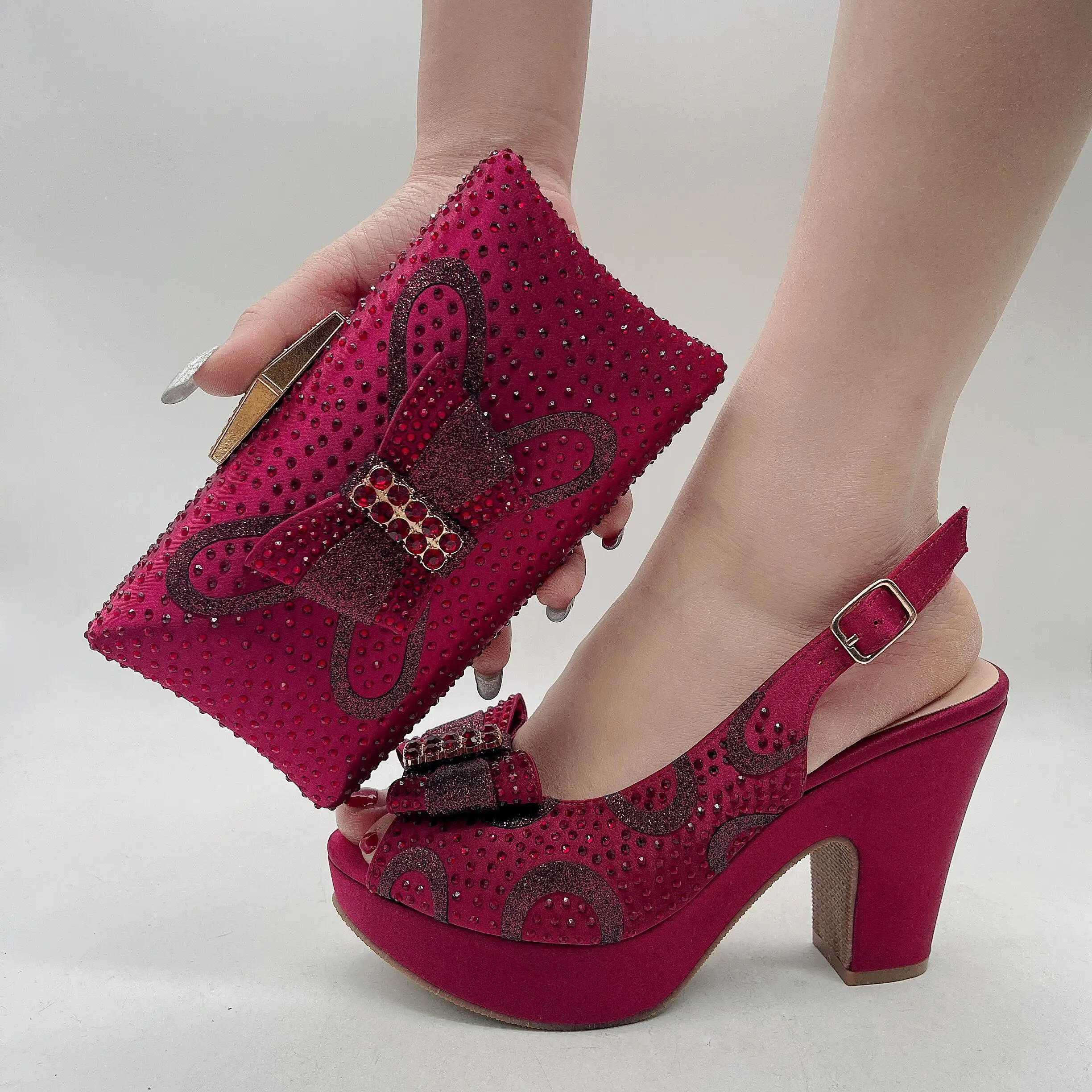 

Doershow Новое поступление комплект из обуви и сумки африканские наборы 2022 винные нигерийские женские туфли и подходящие сумки для свадьбы! HU1-6