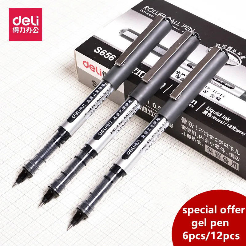 

DELI 0.5mm Straight Liquid Rollerball Pen Black Liquid Ballpoint Pen Sign Gel Pen School Office Supply 6pcs/12pcs Special Offer