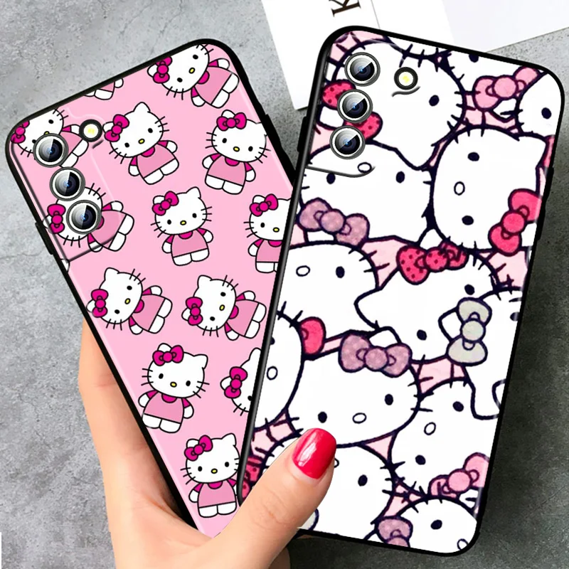 Милый силиконовый чехол Hello Kitty для Samsung Galaxy S22 S21 S20 FE Ultra S10e S10 S9 S8 S7 S6 Edge Plus черный |