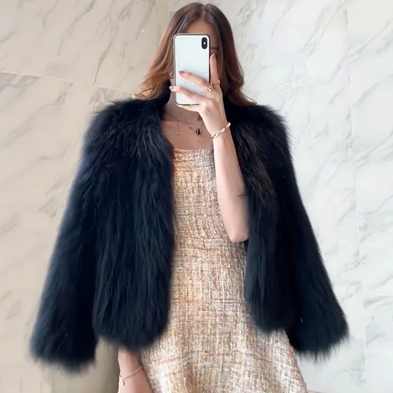 Fox Fur Grass Women's Short 2022 Winter Korean  Faux Mink Fur Mink Coat Fur Coat Luxury Elegant Lady O Neck fur Cardigan