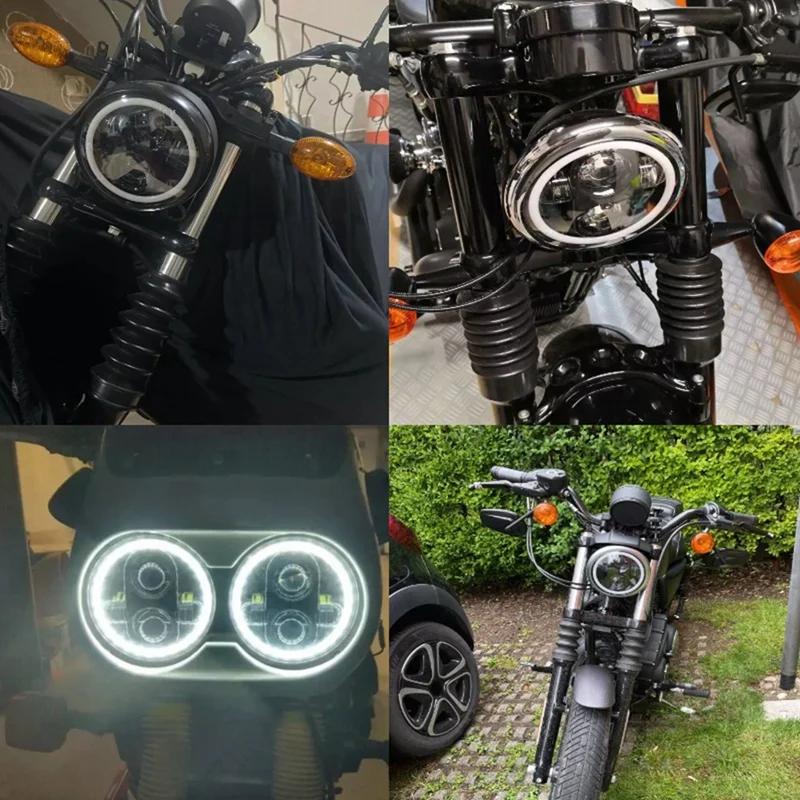 Фара мотоциклетная с белым гало 5-3/4 дюймов для Sportster Iron 883 Dyna Street Bob