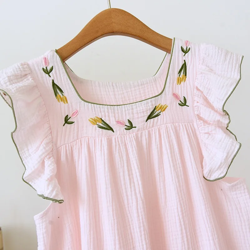 Spring and summer sling nightgown female cotton double thin cotton vest dress big yards pajamas household to take