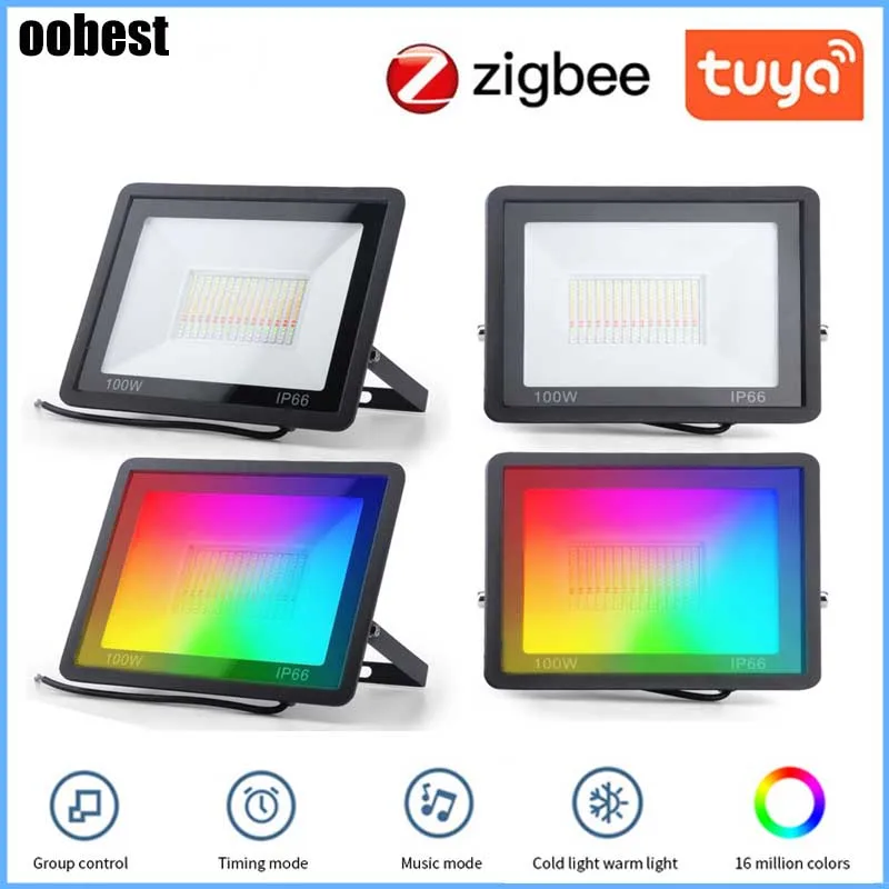 

Outdoor Spotlight LED Reflector RGB Smart Floodlight 30W 50W 100W Waterproof 220V Warm Cool Lighting Tuya WIFI Control For Alexa