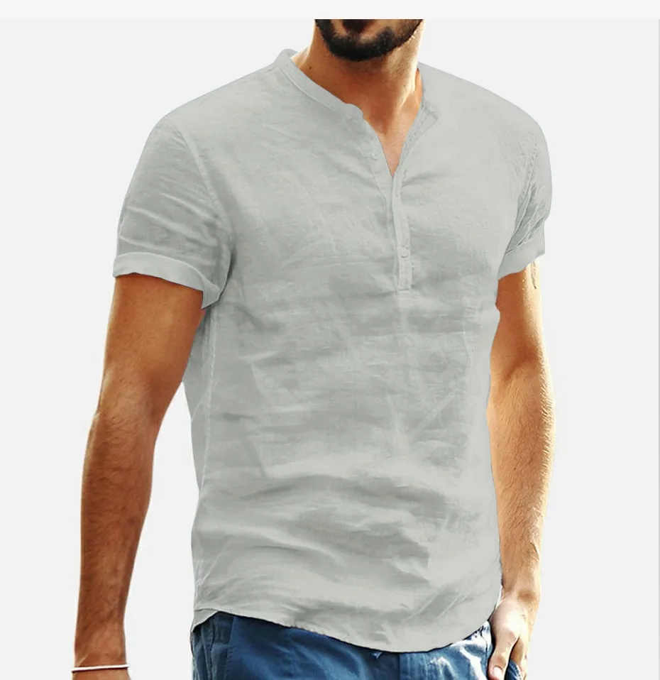 2023 new Summer New Men's Short-Sleeved T-shirt Cotton and Linen Led Casual Men's T-shirt Shirt Male Breathable S-3XL