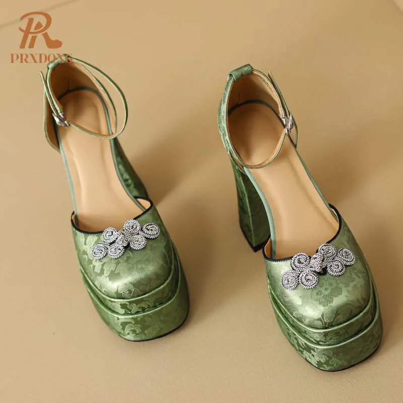 Женские туфли-лодочки на платформе PRXDONG серебристо-зеленые классические