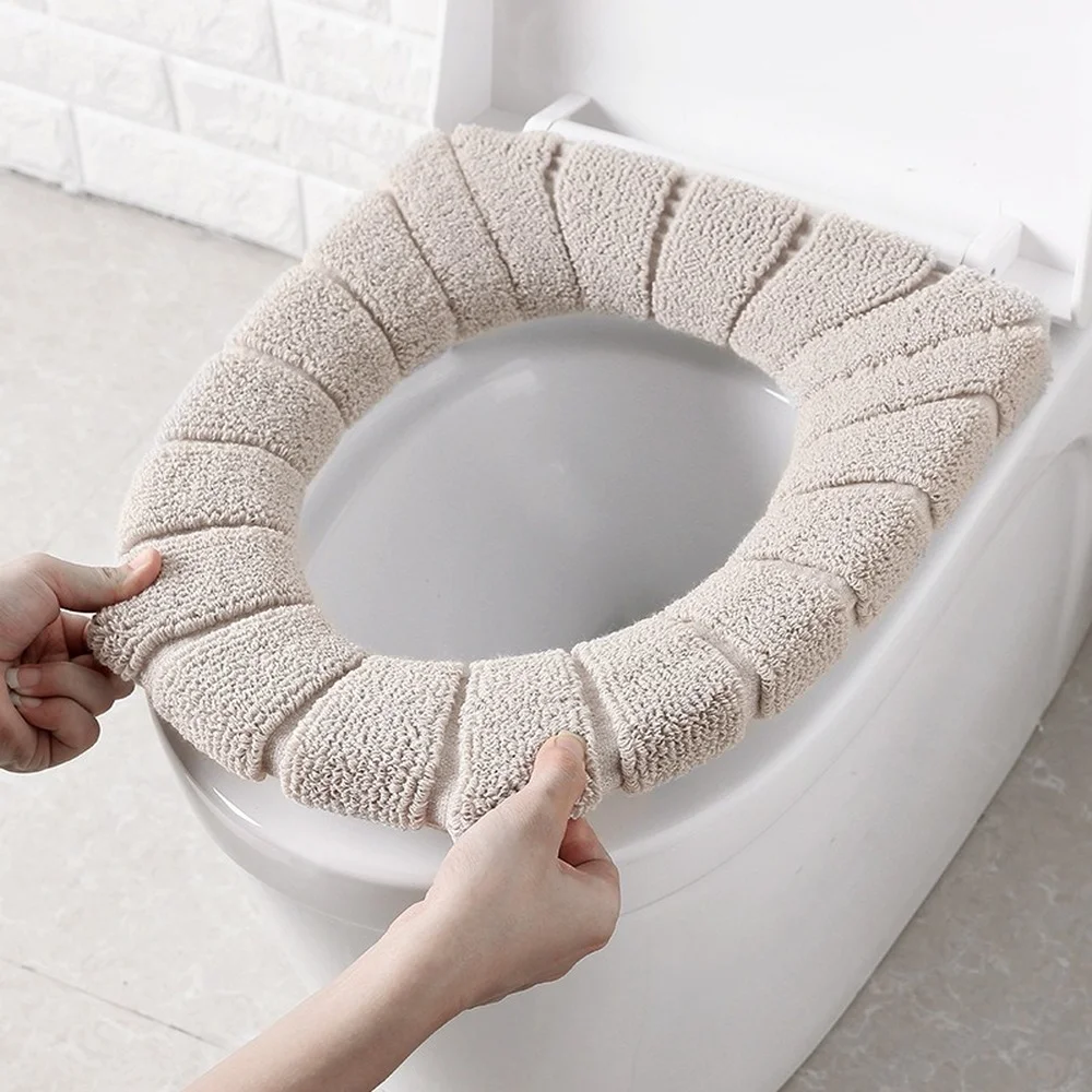 

Winter Warm Toilet Seat Cover Closestool O-shape Pad Bidet Cover Knitting Pure Color Soft Mat Washable Bathroom Accessories