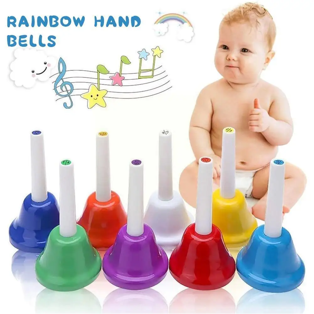 

8-Note Hand Bell Children Music Toy Rainbow Percussion Toy Bell 8-Tone Educational Rotating Rattle Instrument Gifts Beginne Q9E0