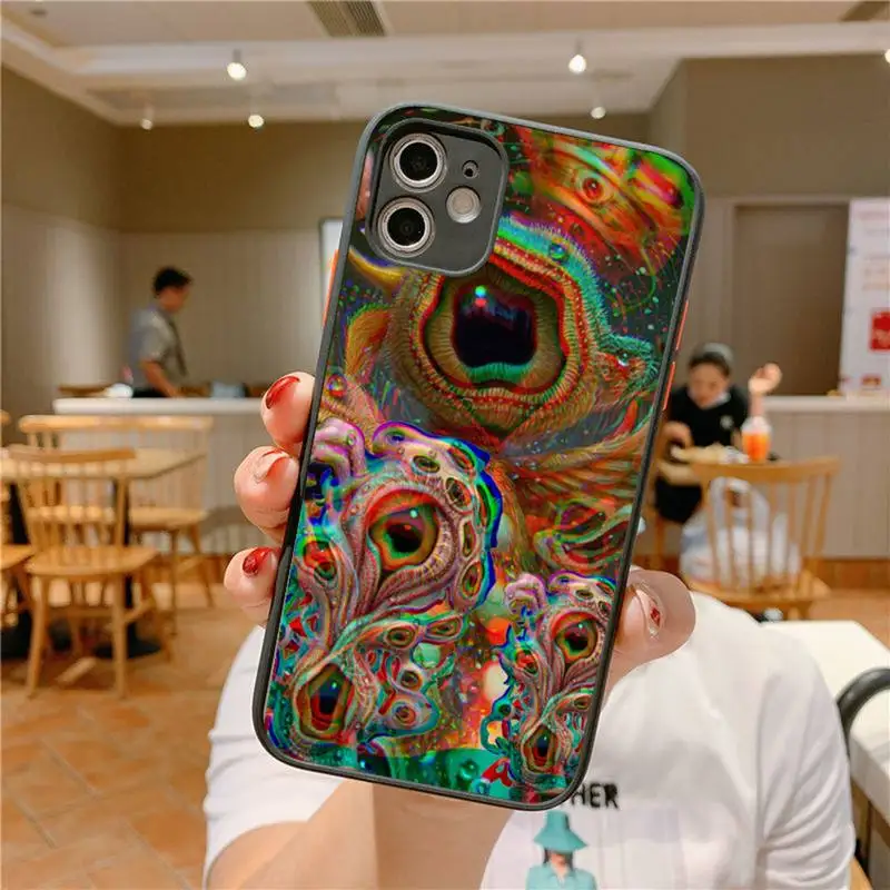 Trippy Psychedelic Mushrooms Eye Phone Case for iPhone 14 11 12 13 Mini Pro Max 8 7 Plus X XR XS MAX Translucent Matte Cover
