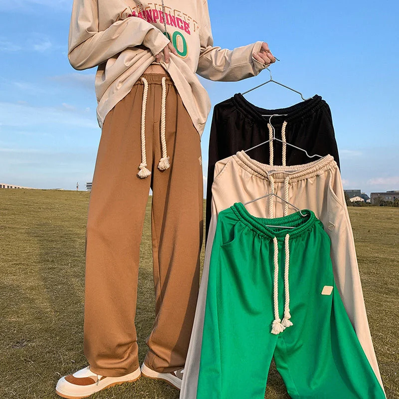 

2022 Men's Ice Silk Fabric Loose Casual Pants Rope Webbing Sports Hip Hop Joggers Sweatpants Fashion Trend Trousers Size M-3XL