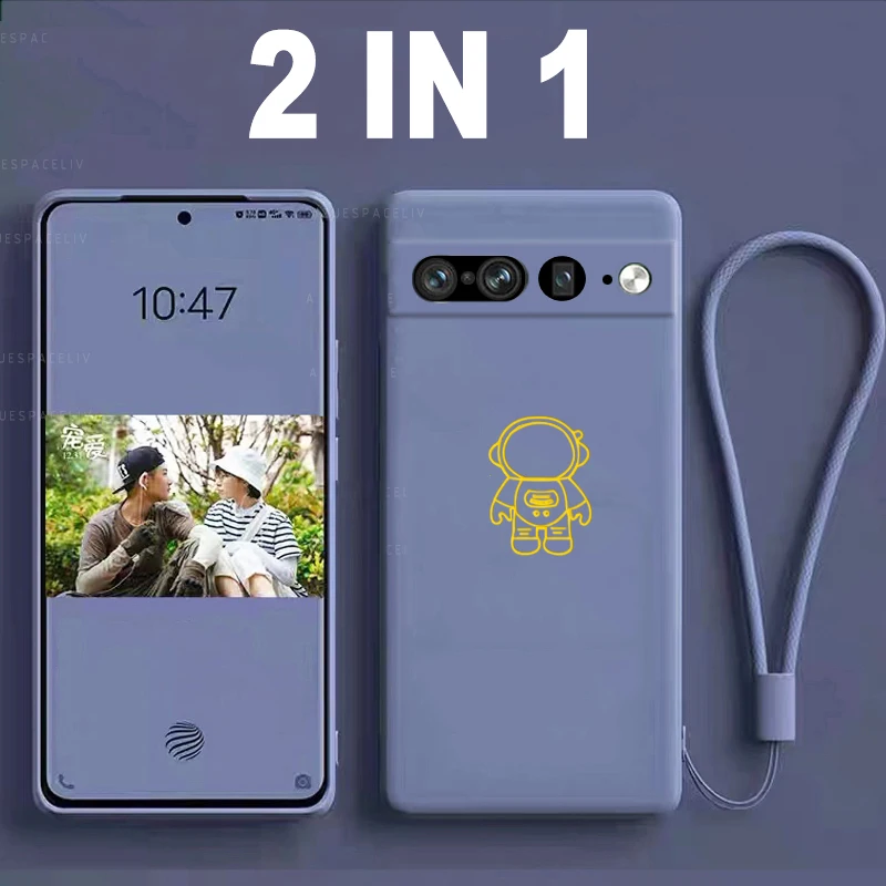 

Cartoon Astronaut Golden Liquid Silicone Case For Google Pixel 6A 6 Pro 6 Cover Funda Pixel 7 Capa Pixel 7Pro Goo Gle Pixel7 Pro