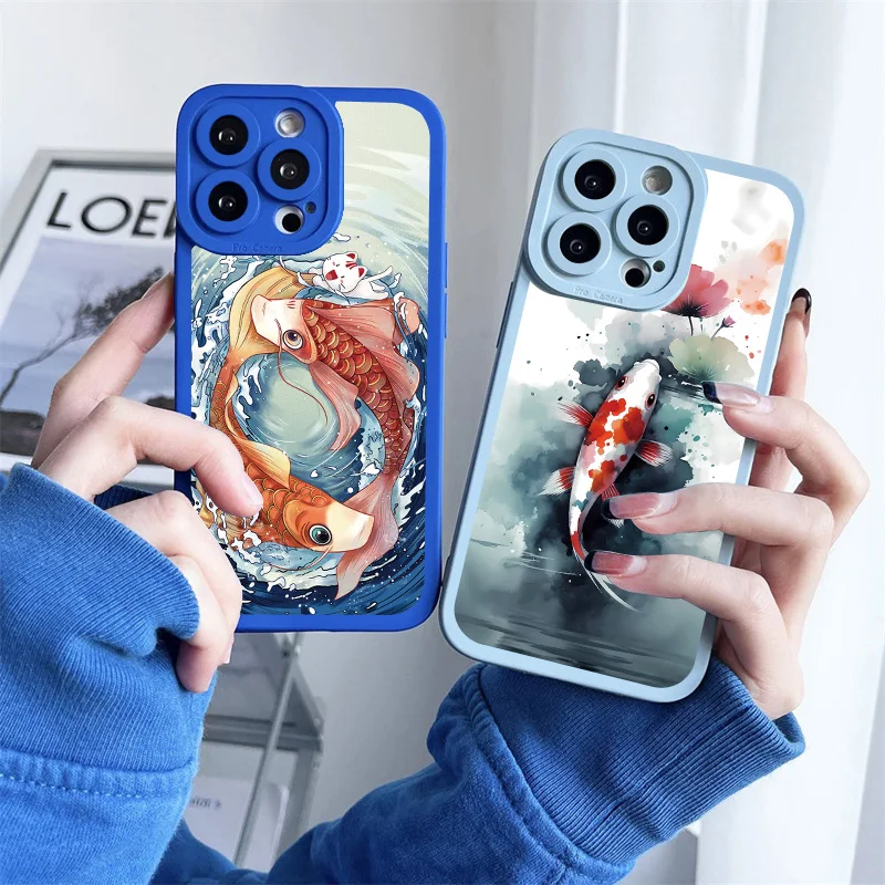 

Koi Fish Phone Case For iPhone 14 13 Pro Max X XR 7 8 Plus SE 2020 XS 11 12 Pro Max Anime Manga Goldfish Soft Silicon Back Cover