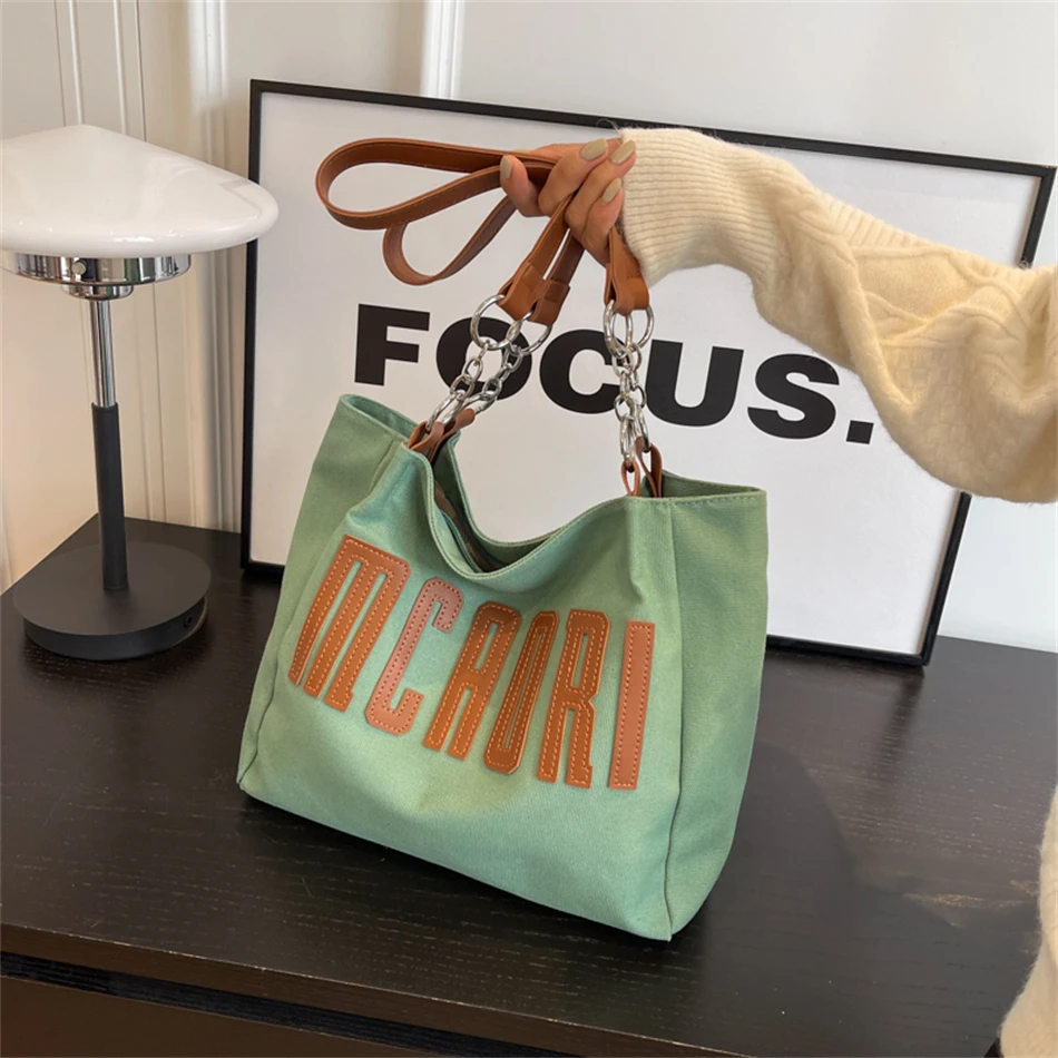 

NEW PU and Canvas Women Shoulder Bag Embroidery Daily Shopping Bags Students Books Bag Thick Cloth Handbag Tote for Girls Sac