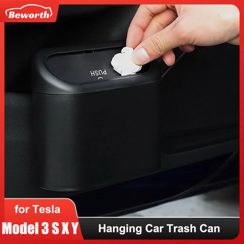 Car Trash Bin Hanging Vehicle Garbage Can for Tesla Model 3/Y/S/X Dust Case Storage Box ABS Pressing Auto Interior Accessories
