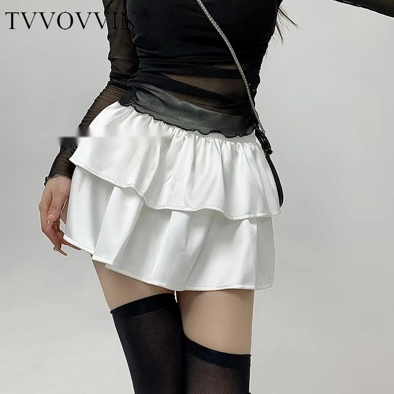 

TVVOVVIN Sweet and Cute Style Pleated Half Skirt Women's 2023 Summer Cake Short Skirt High Waist Slim A-line Half Skirt JZWW