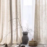 nordic curtain linen solid color cotton and linen semi transparent bedroom floor to ceiling curtain with yarn05