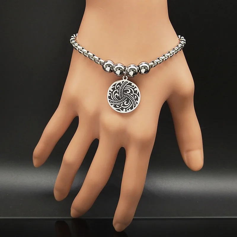 

2022 Fashion Irish Knot Charm Bracelets Women Stainless Steel Silver Color Bead Charm Bracelet Jewelry acero inoxidable B183S06