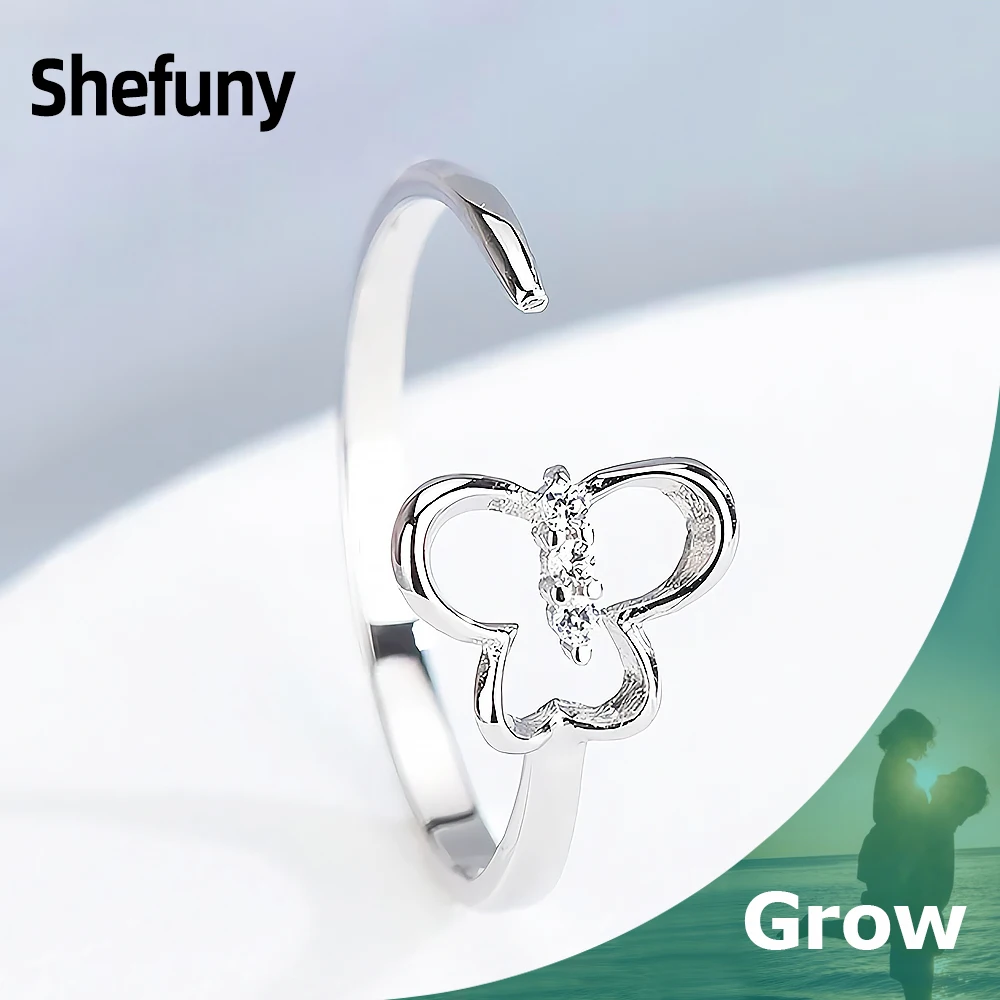 

925 Sterling Silver Butterfly Adjustable Finger Rings Cubic Zircon Animal Open Size Ring For Women Fine Jewelry Engagement Gift