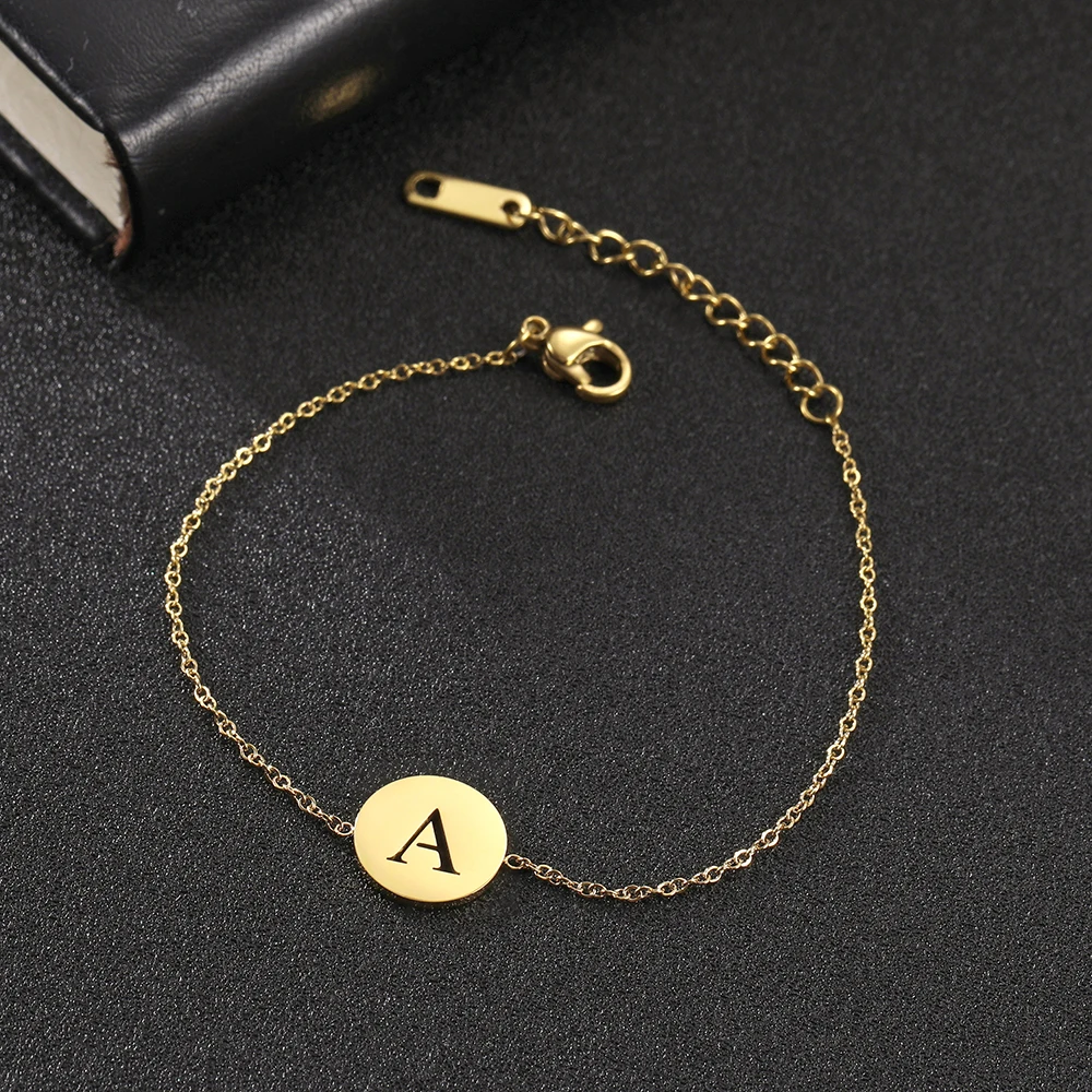 

COOLTIME 26 Initial Letters Charm Bracelets Gold Color Stainless Steel Women Bracelet Gift For Women Men Fashion Jewelry