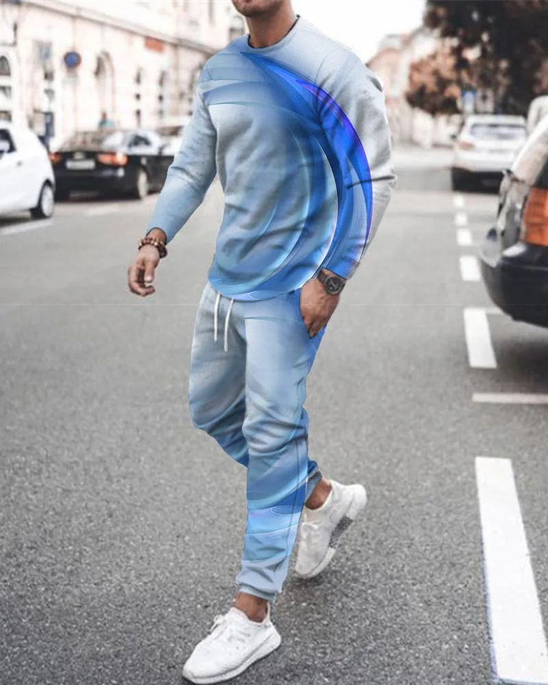 Tracksuit Set Men Smile Face Long Sleeve T Shirts Trousers 2 Piece Casual Sportswear Outfits Oversized Streetwear Jogging Suit