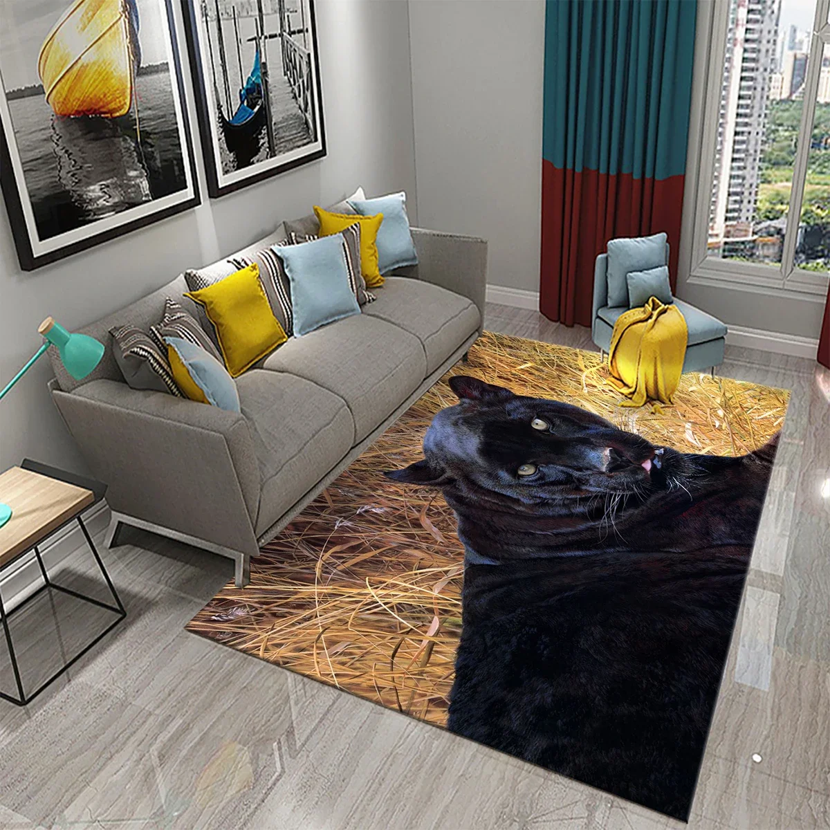 Ковер с пантерой для гостиной коврик животными черный леопард дикая природа