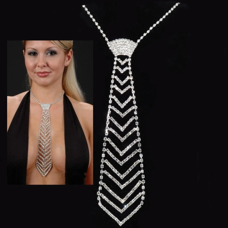

Crystal Neck Tie Long Narrow Necktie Necklace Costume Party Jewelry Accessories for Women Girl R7RF