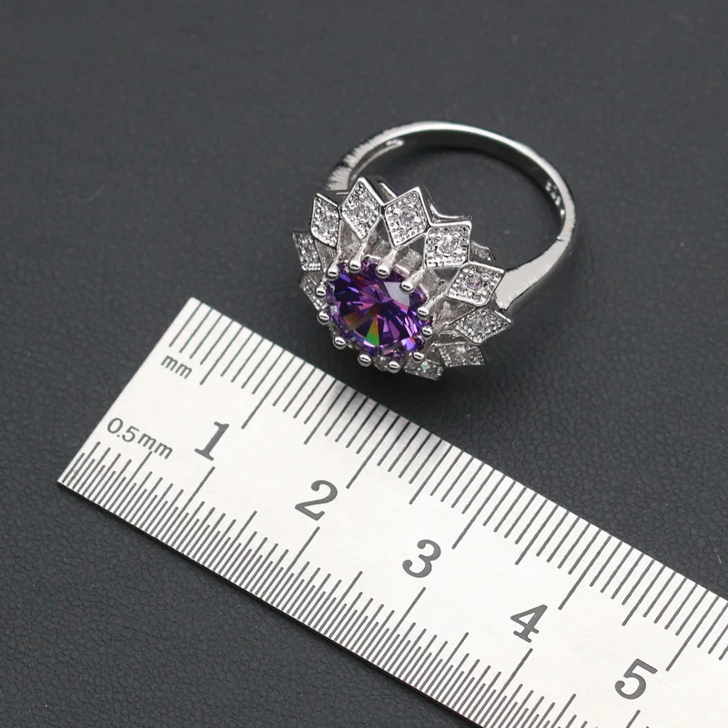 Женский ювелирный комплект колье и браслет с подвеской из серебра фиолетовым